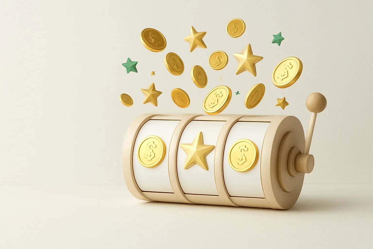 Colorful slot machine reels with gold symbols, coins, and exploding stars