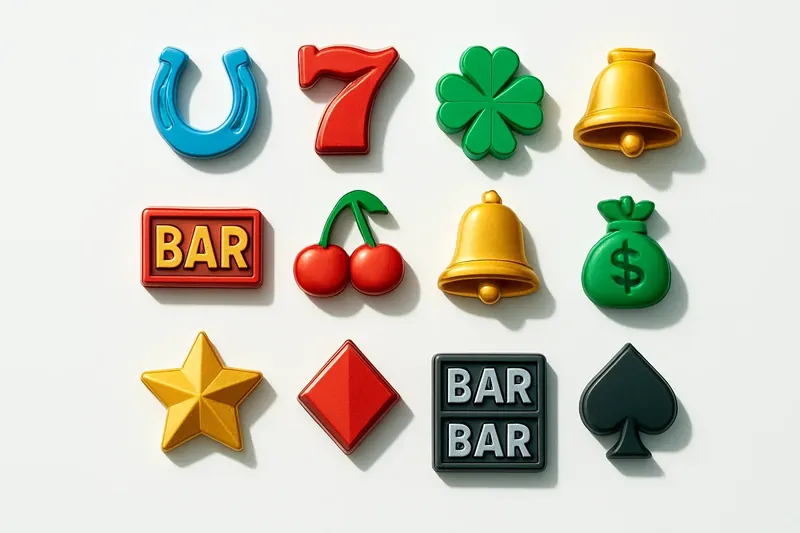 Twelve mini slot symbols arranged in a clean 4x3 grid